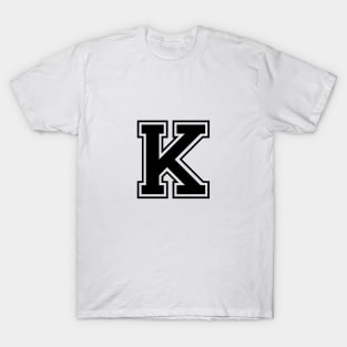 Initial Letter K - Varsity Style Design - Black text T-Shirt